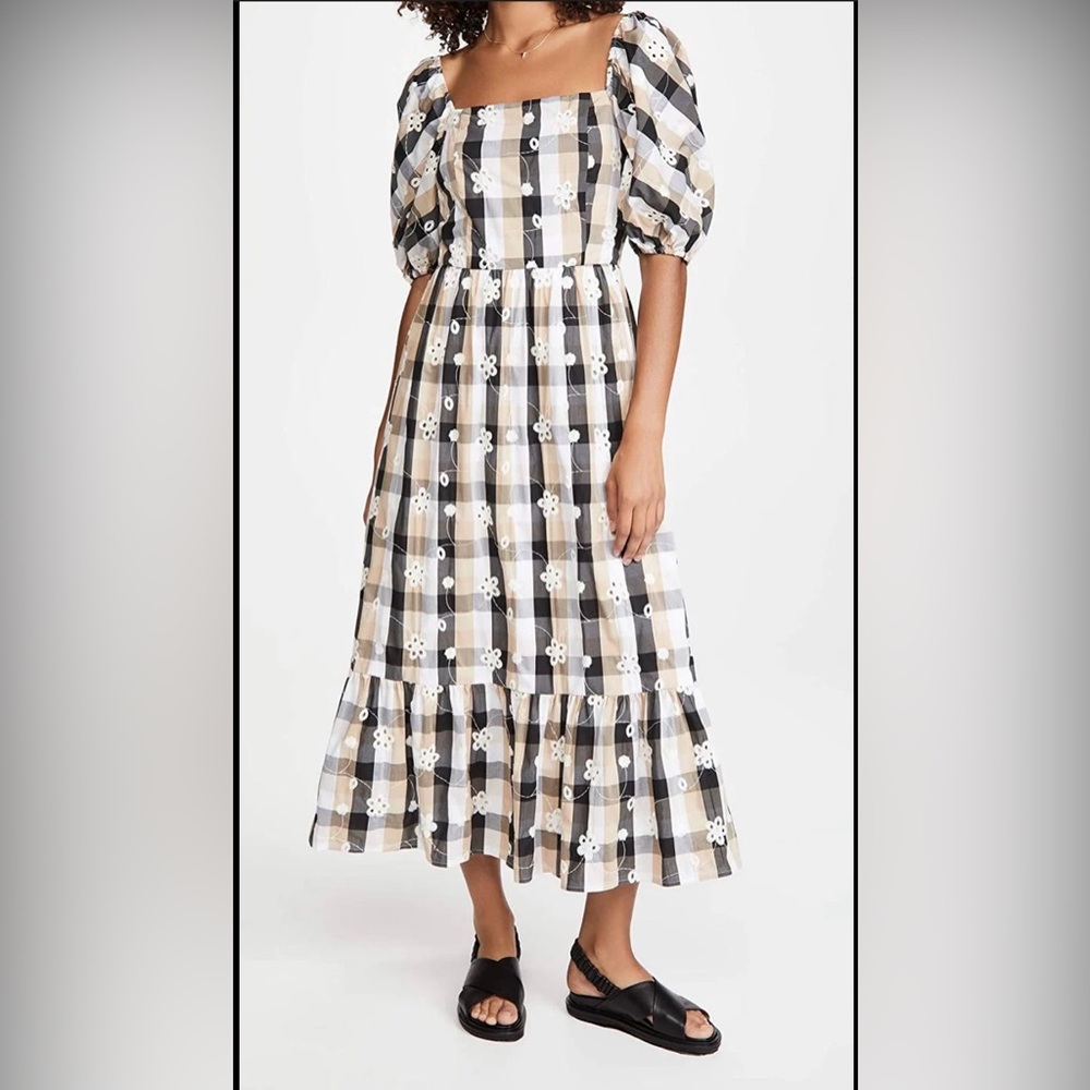 La Ven Plaid Embroidered Midi Dress XS